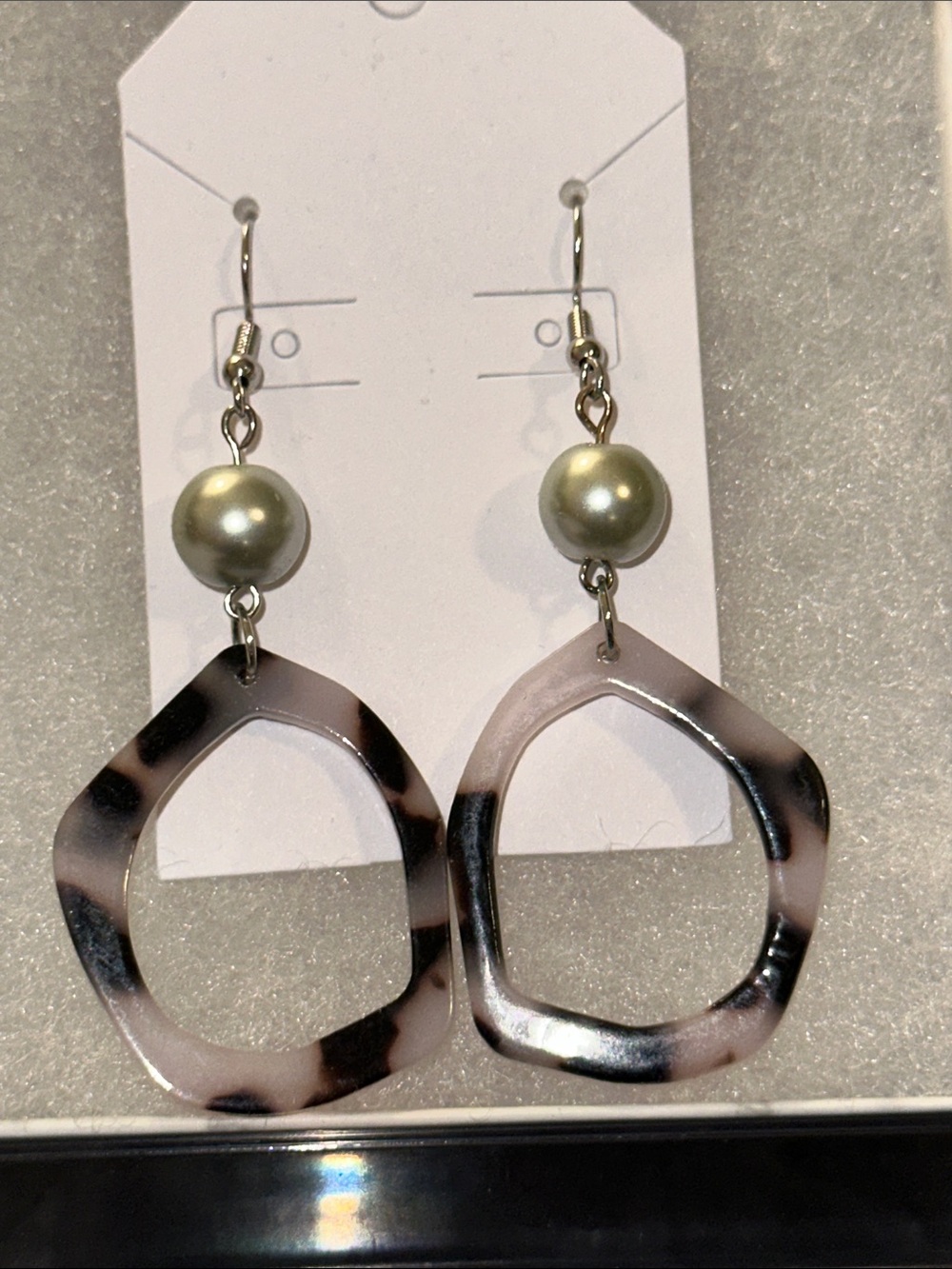 Handmade Tortoiseshell Drop Earrings with Pearl Accent